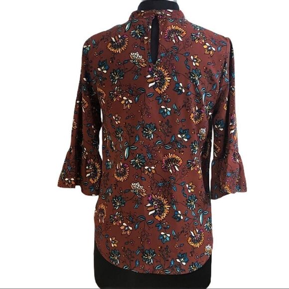 meraki Floral Bell Sleeve Choker Neck Blouse Sz L - Picture 6 of 10